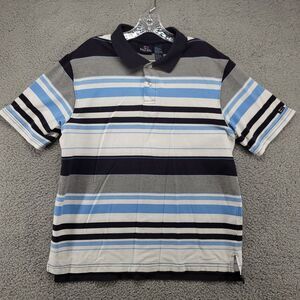Bugle Boy Shirt Men's Large White Blue Striped Polo Short Sleeve Vintage